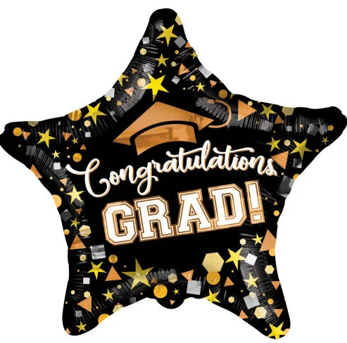 ConverUSA 18" Congratulations Grad Black & Gold Star Balloon-Pk