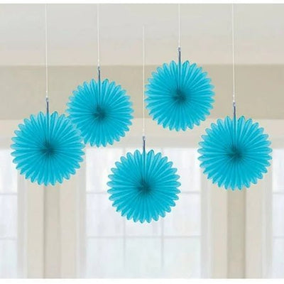 Caribbean Blue Mini Hanging Fans 5ct - Premium Party Distribution