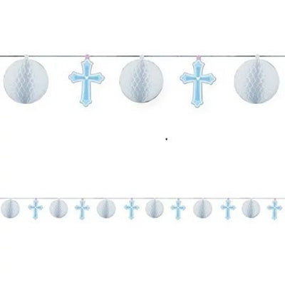 Christening Blue Honeycomb Garland 12ft - Premium Party Distribution