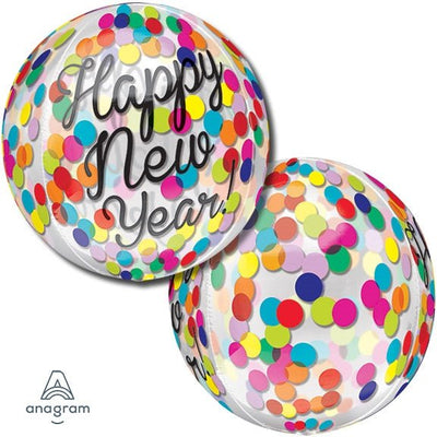 Confetti NEW YEAR ORBZ Dimensional Round Foil Balloon - Premium Party Distribution
