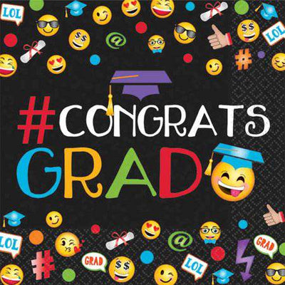Congrats Grad Emoji Luncheon Napkins 125ct - Amscan - Premium Party Distribution