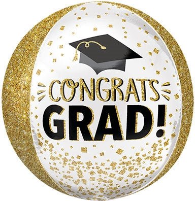 Congrats GRAD Gold Glitter - ORBZ Foil Balloon (PKG) - Premium Party Distribution