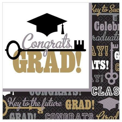 Congrats Grad Key To Success Luncheon Napkins 125ct - Amscan - Premium Party Distribution