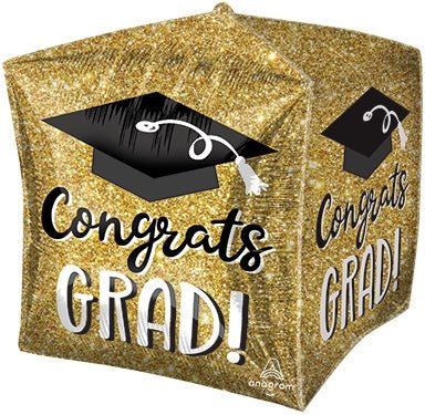 Congrats GRAD Sparkle CUBEZ Foil Balloon (PKG) - Premium Party Distribution