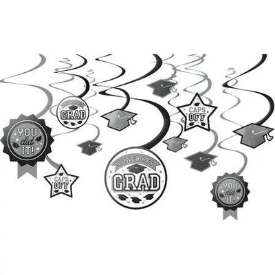 Congrats Grad! Swirl Decorations 12ct - Amscan - Premium Party Distribution