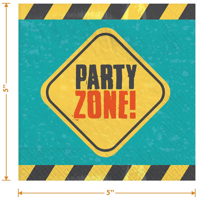 Construction Party Zone Beverage Napkins 16ct - Premium Party Distribution