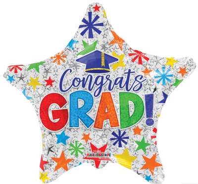 ConverUSA 18" Congrats Grad! iridescent Star Balloon - Flat - Premium Party Distribution