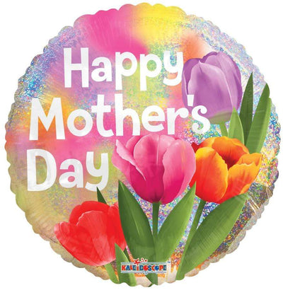 ConverUSA 18" Happy Mother's Day Real Tulips Holographic Balloon - Flat - Premium Party Distribution