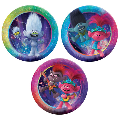 ©Trolls World Tour 7" Round Plates Assorted 8ct - Amscan - Premium Party Distribution