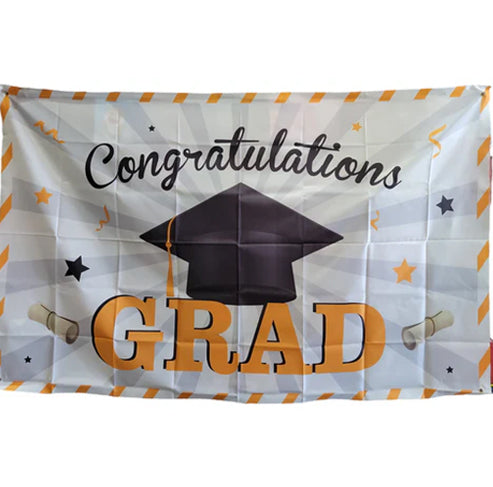 Winner Party 6ft Congratulations Grad White Cloth Banner