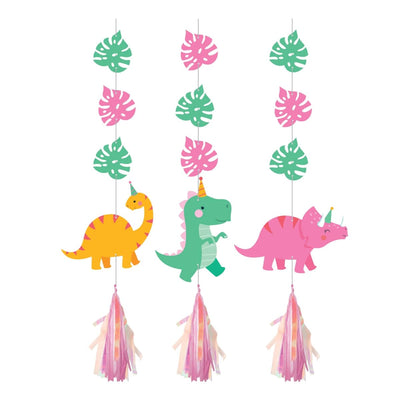 Dino Party Hanging Cutouts with Tassels (3 Count) - Premium Party Distribution