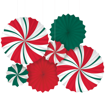 Fan Decorations - Christmas Candy Cane Stripe (6ct) - Premium Party Distribution