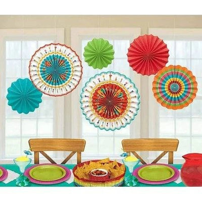 Fiesta Cinco De Mayo Holiday Party 6 Paper Fans Hanging Decorations - Amscan - Premium Party Distribution