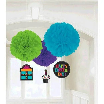 Fluffy Decorations - Colorful Happy Birthday (3ct) - Premium Party Distribution