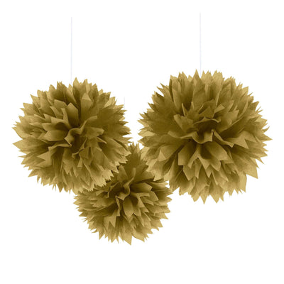 Fluffy Decorations - Gold (3ct) - Premium Party Distribution