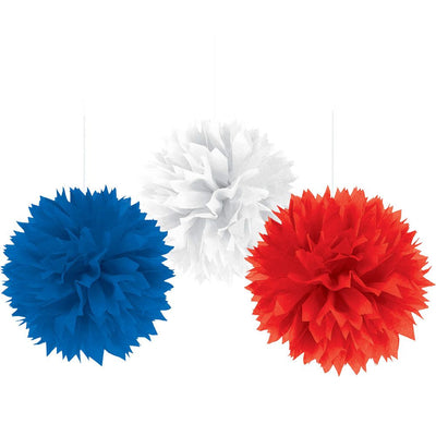 Fluffy Decorations - Patriotic (3ct) - Premium Party Distribution