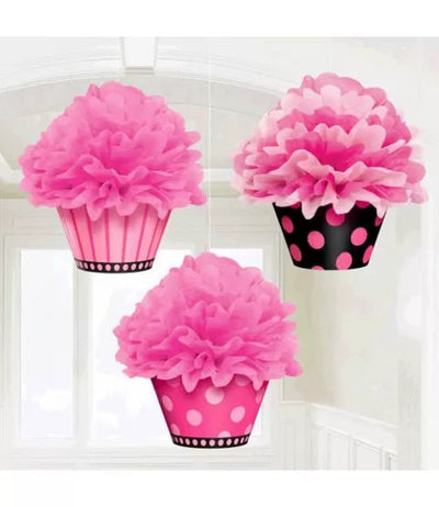 Fluffy Decorations - Pink Cupcakes (3ct) - Premium Party Distribution