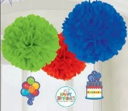 Fluffy Decorations - Primary Happy Birthday (3ct) - Premium Party Distribution