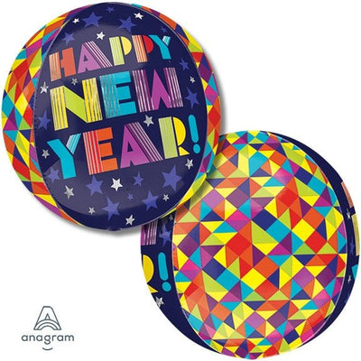 Geometric NEW YEAR ORBZ Dimensional Round Foil Balloon - Premium Party Distribution
