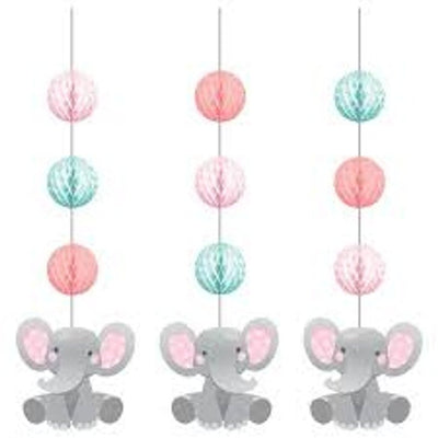 Girl Enchanting Elephants Hanging Cutouts 3pc - Premium Party Distribution