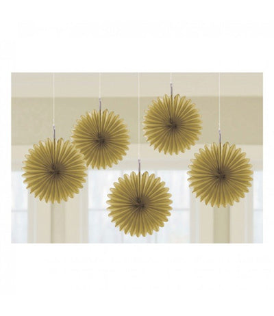 Gold Mini Hanging Fans 5ct - Premium Party Distribution