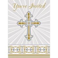 Gold & Silver Radiant Cross Invitations 8ct - Premium Party Distribution