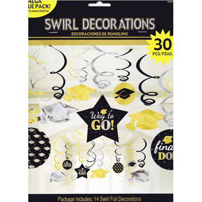 Graduation Hanging Swirl Foil Decorations Mega Pack 30ct - Amscan - Premium Party Distribution