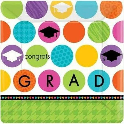 Graduation Party Colorful Commencement 10.5" Square Plates 18ct - Amscan - Premium Party Distribution