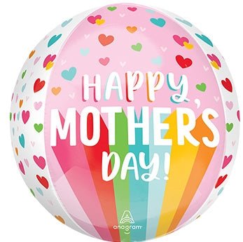 Happy Mothers Day Bright Stripes & Hearts - ORBZ - Dimensional Round Foil Balloon - IRP - Premium Party Distribution