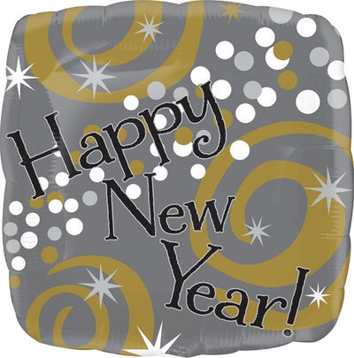 HAPPY NEW YEAR Dots and Swirls Standard HX - Foil Balloon - Premium Party Distribution