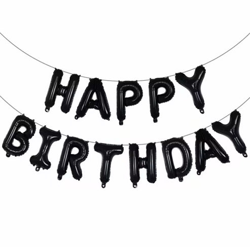 Happy Birthday 16" Black Foil Balloon Banner