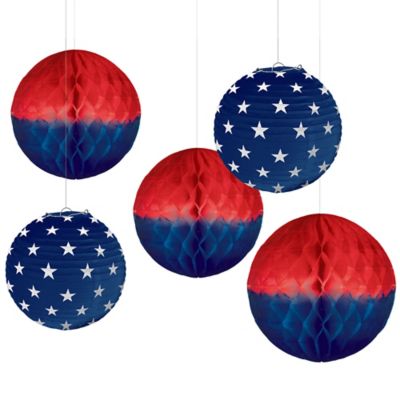 Honeycomb Hanging Decorations - Patriotic (5ct) - Premium Party Distribution