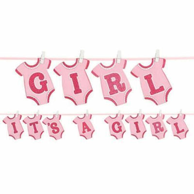 It's a Girl Clothespin Banner 12ft - Premium Party Distribution