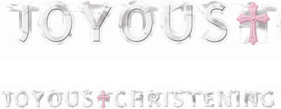 Joyous Christening Foil Customizable Pink Or Blue Cross Letter Banner 5.5ft - Premium Party Distribution