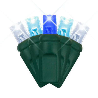 LED Mini Lights 5MM Aqua Blue and Cool White Twinkle Green Wire - 6" Spacing - Premium Party Distribution