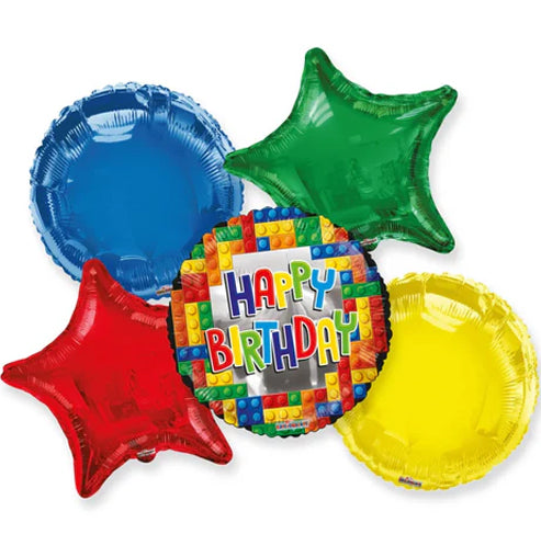 ConverUSA Happy Birthday Blocks Balloon Bouquet 5pc-Pk