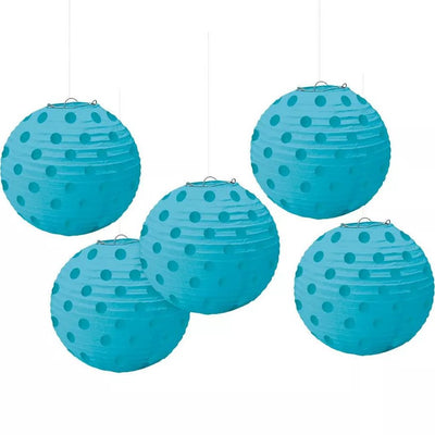 Mini Caribbean Blue Polka Dot Paper Lanterns 5ct - Premium Party Distribution