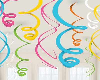 Multi - Color Rainbow Swirl Decoration 12pc - Premium Party Distribution