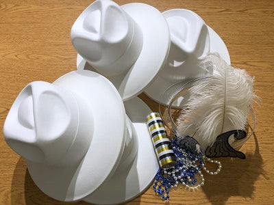 New Year's Dinner Party For 8 White Fedora - KIT - Premium Party Distribution