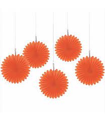 Orange Mini Hanging Fans 5ct - Premium Party Distribution
