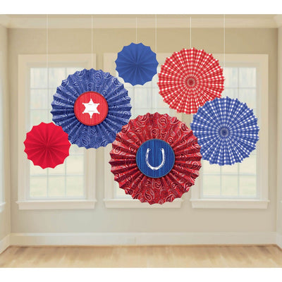 Paper Fan Decorations - Bandana & Blue Jeans (6ct) - Premium Party Distribution