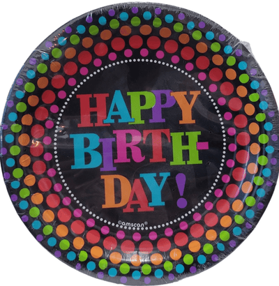 Party On Happy Birthday Dots 7" Paper Plate 8ct - Premium Party Distribution