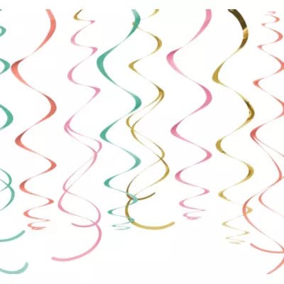 Pastel Rainbow & Gold Swirl Decoration 12pc - Premium Party Distribution