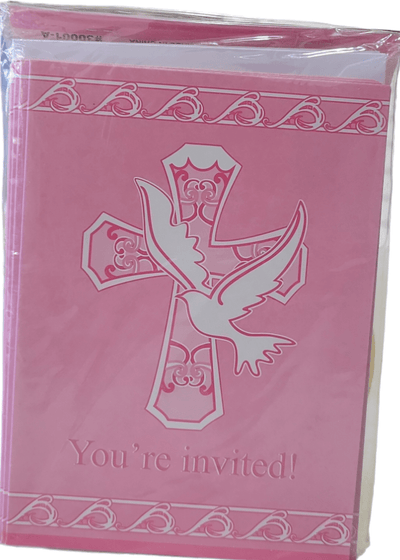 Pink Cross Invitations 8ct - Premium Party Distribution