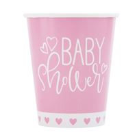 Pink Hearts Baby Shower 9oz Paper Cups 8ct - Premium Party Distribution