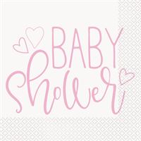 Pink Hearts Baby Shower Luncheon Napkins 16ct - Premium Party Distribution