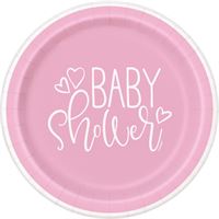 Pink Hearts Baby Shower Round 7" Dessert Plates 8ct - Premium Party Distribution