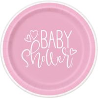 Pink Hearts Baby Shower Round 9" Dinner Plates 8ct - Premium Party Distribution