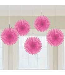 Pink Mini Hanging Fans 5ct - Premium Party Distribution