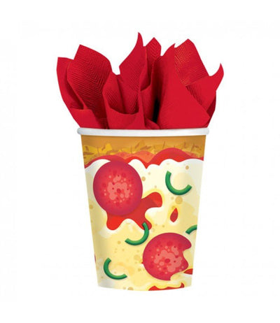 Pizza Party 9oz Paper Cups 8ct - Amscan - Premium Party Distribution